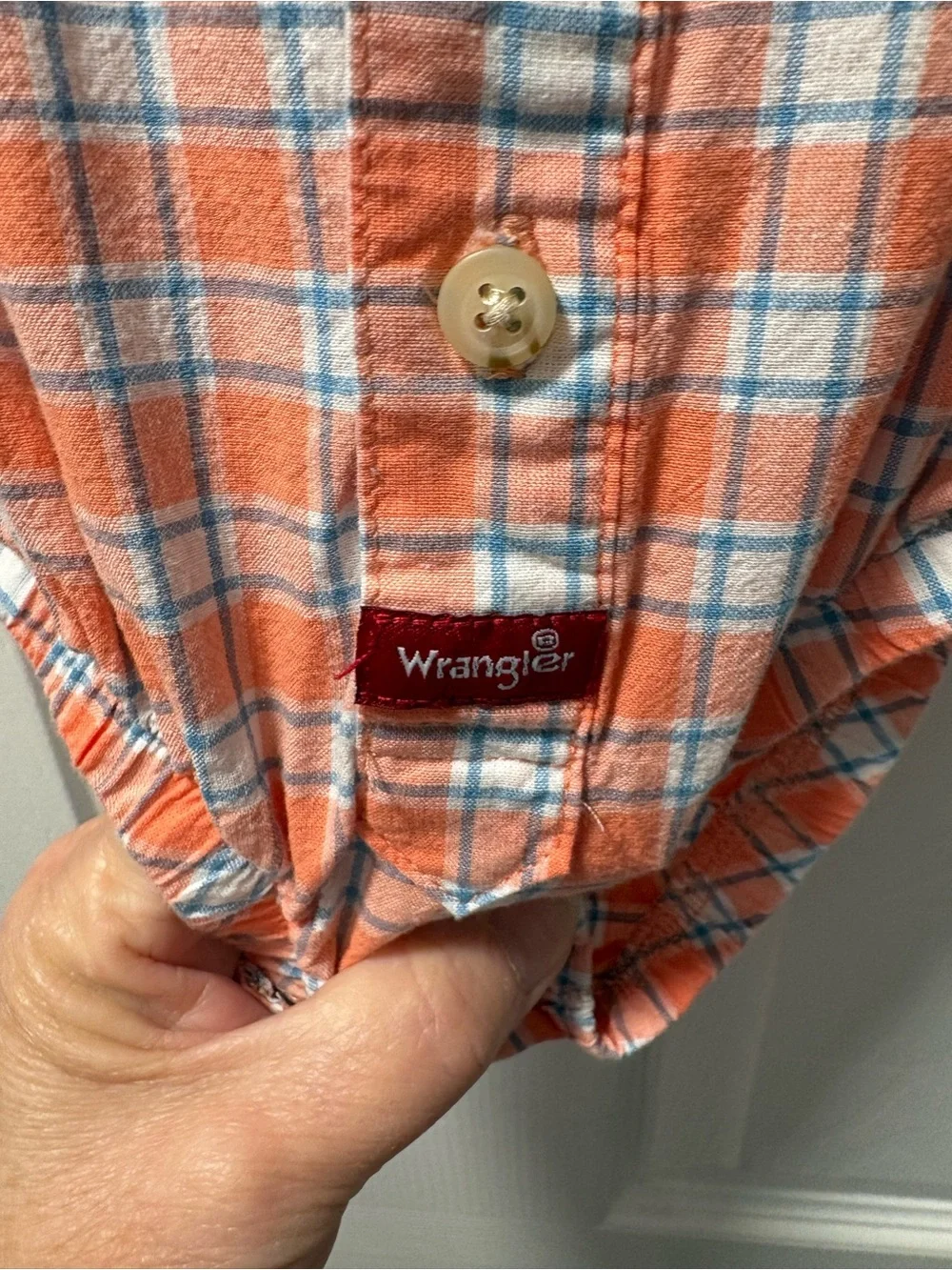 Wrangler Orange and Blue Plaid Button-Front Baby Bodysuit